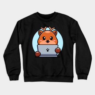 Cute deer with laptop cartoon design Crewneck Sweatshirt